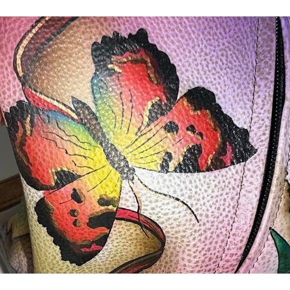 Anuschka Hand Painted Leather Butterflies & Hibiscus U Top Hobo Purse Handbag - Picture 6 of 10